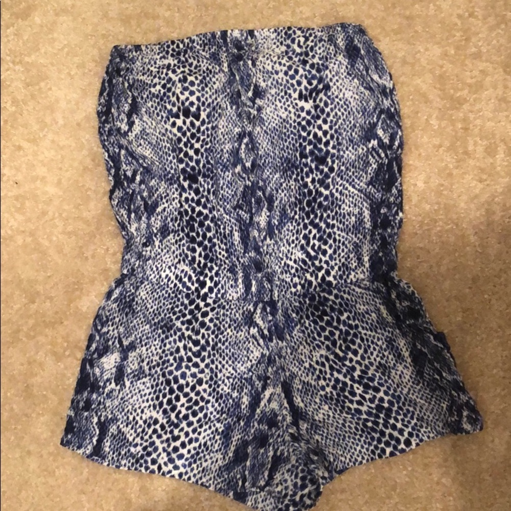 Blue snake skin print romper